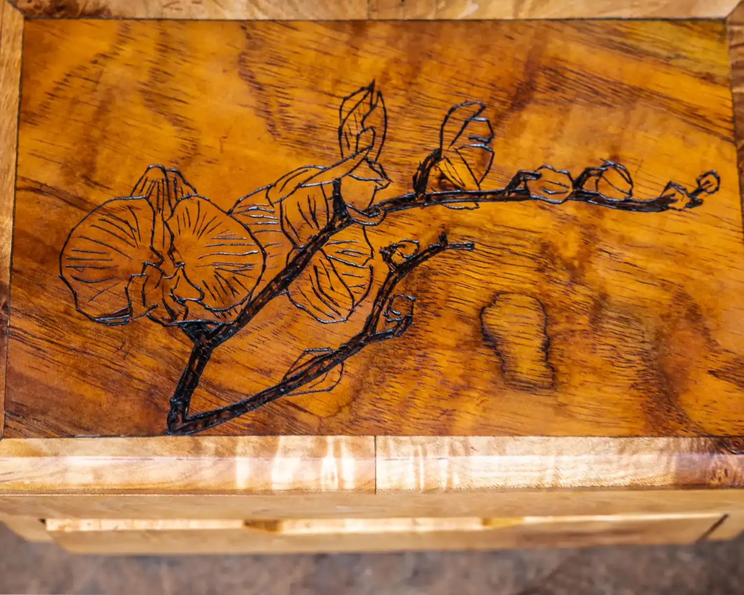 Woodburned Orchid Keepsake Box